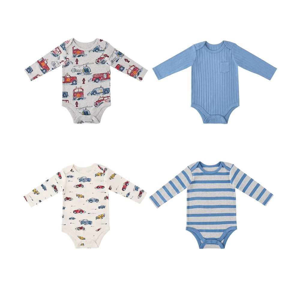 Members Mark Baby 4Pack Bodysuit Size 9 M Car Print Modern Baby Fashion Style